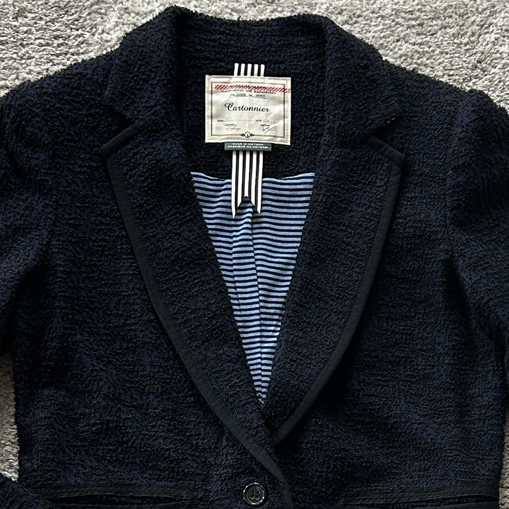 Anthropologie Cartonnier Navy & Black Boulce Textured Blazer - Picture 2 of 5